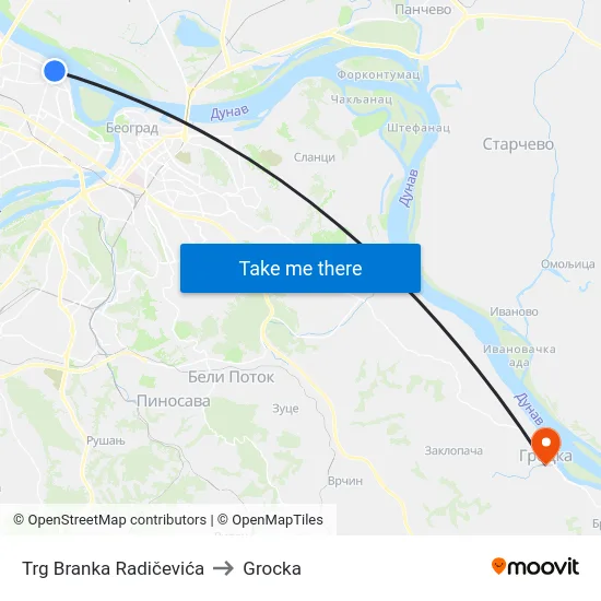 Trg Branka Radičevića to Grocka map