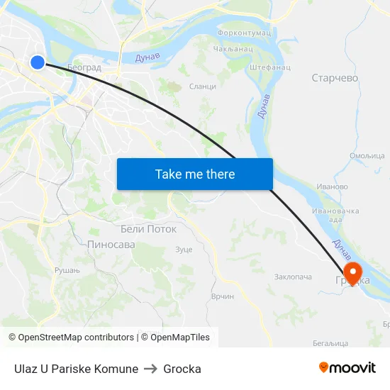 Ulaz U Pariske Komune to Grocka map