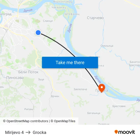 Mirijevo 4 to Grocka map
