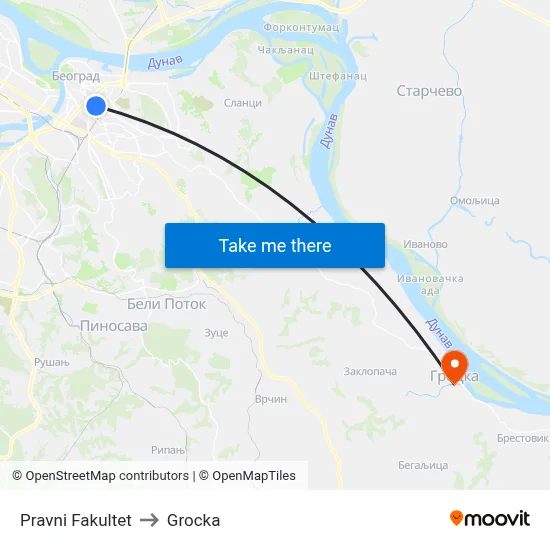 Pravni Fakultet to Grocka map