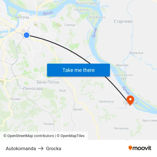 Autokomanda to Grocka map