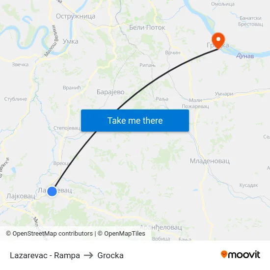 Lazarevac - Rampa to Grocka map
