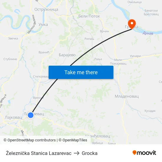 Železnička Stanica Lazarevac to Grocka map