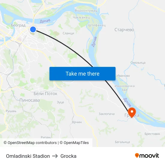 Omladinski Stadion to Grocka map
