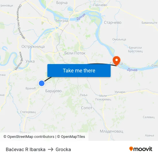 Bacevac R Ibarska to Grocka map