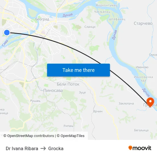 Dr Ivan Ribar to Grocka map