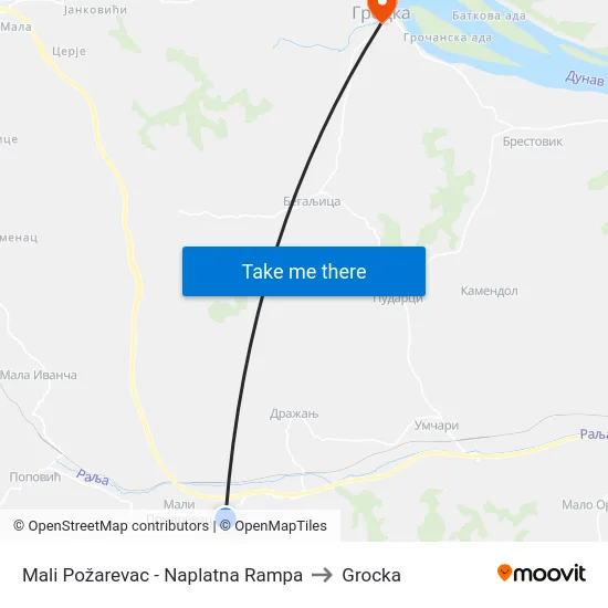 Mali Požarevac - Naplatna Rampa to Grocka map