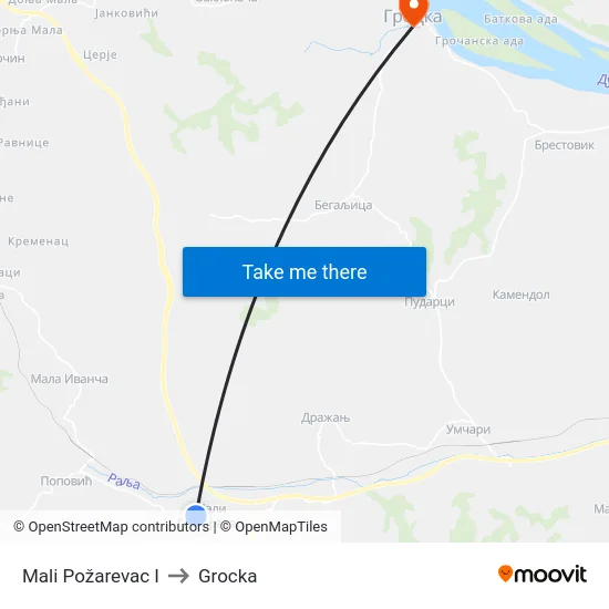 Mali Požarevac I to Grocka map