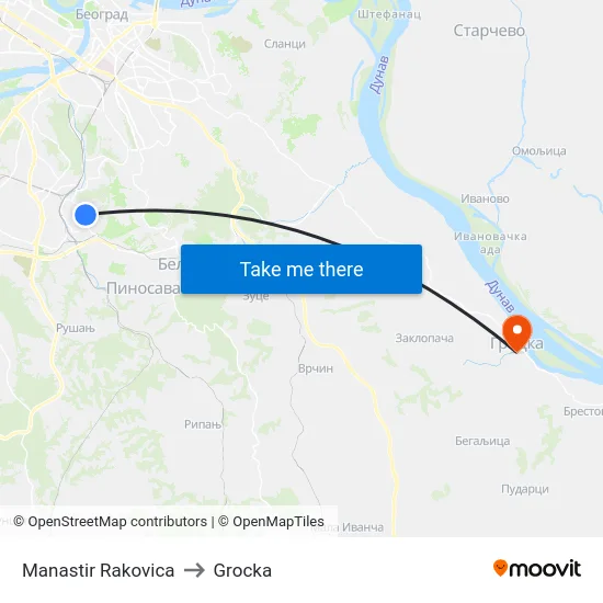 Manastir Rakovica to Grocka map