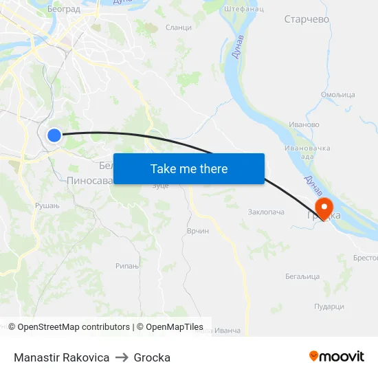 Manastir Rakovica to Grocka map
