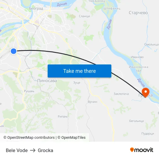 Bele Vode to Grocka map