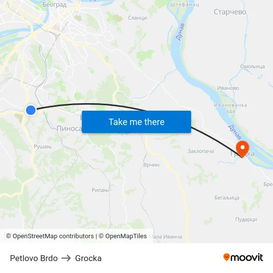 Petlovo Brdo to Grocka map