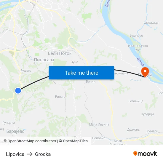 Lipovica to Grocka map