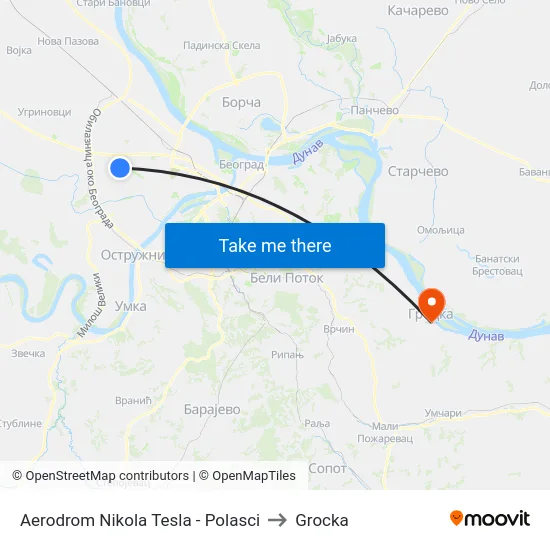 Aerodrom Nikola Tesla - Polasci to Grocka map