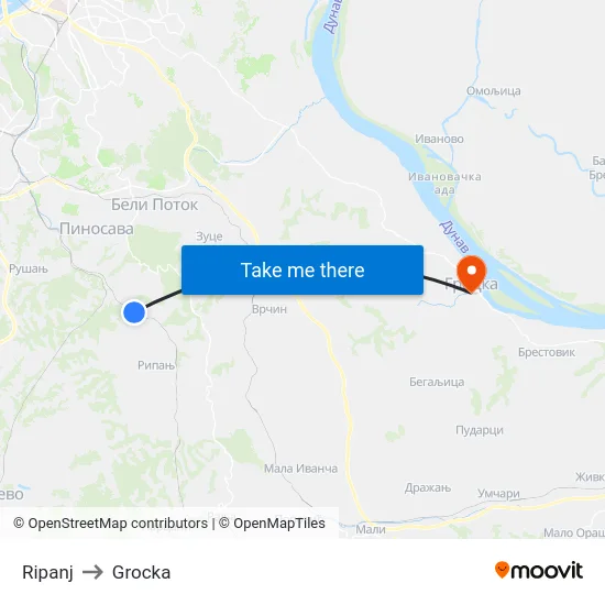 Ripanj to Grocka map