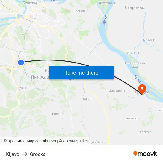 Kijevo to Grocka map