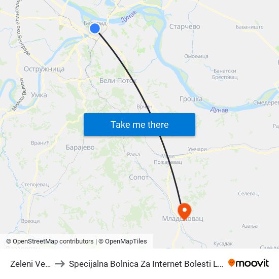 Zeleni Venac to Specijalna Bolnica Za Internet Bolesti Lazarevac map