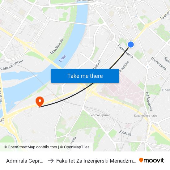 Admirala Geprata to Fakultet Za Inženjerski Menadžment map