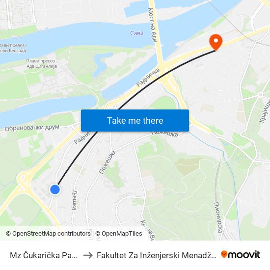 Mz Čukarička Padina to Fakultet Za Inženjerski Menadžment map