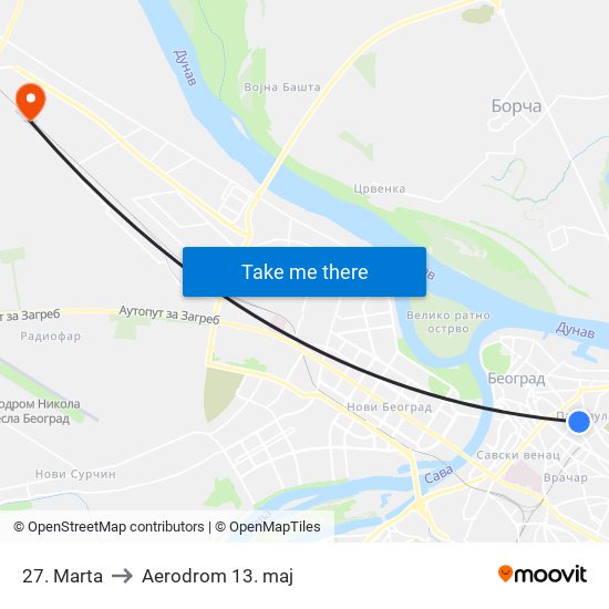 27. Marta to Aerodrom 13. maj map