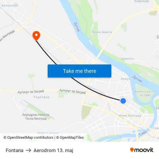 Fontana to Aerodrom 13. maj map