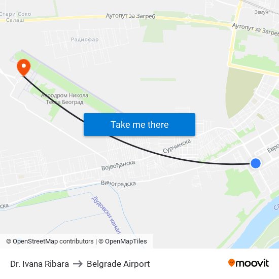 Dr. Ivana Ribara to Belgrade Airport map