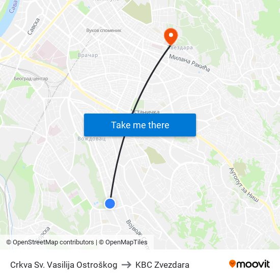 Crkva Sv. Vasilija Ostroškog to KBC Zvezdara map