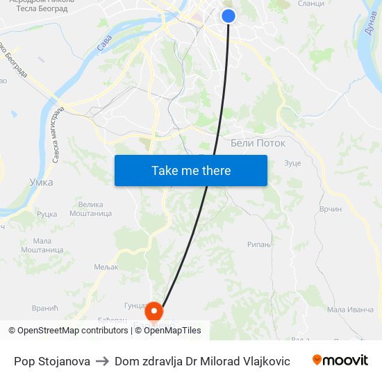 Pop Stojanova to Dom zdravlja Dr Milorad Vlajkovic map