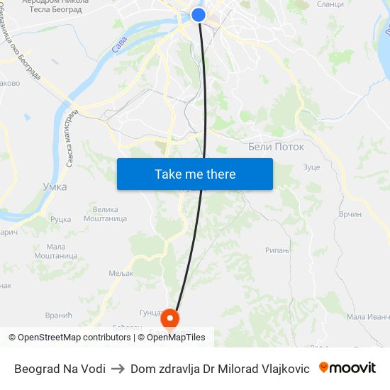 Beograd Na Vodi to Dom zdravlja Dr Milorad Vlajkovic map