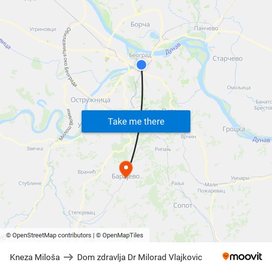 Kneza Miloša to Dom zdravlja Dr Milorad Vlajkovic map