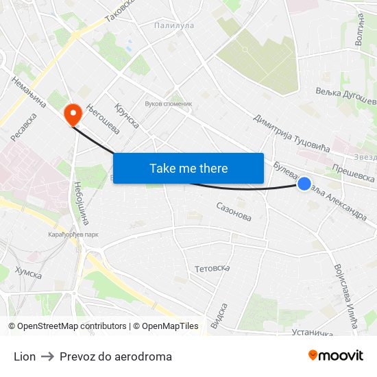 Lion to Prevoz do aerodroma map