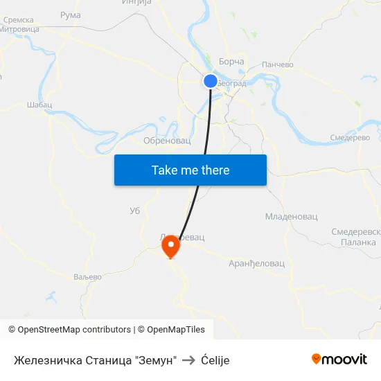 Железничка Станица "Земун" to Cells map