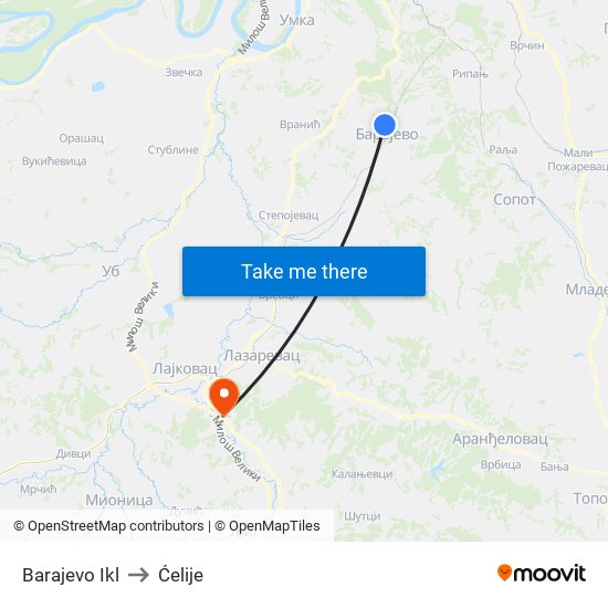 Barajevo Ikl to Ćelije map