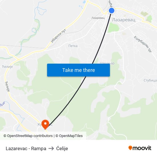 Lazarevac - Rampa to Ćelije map