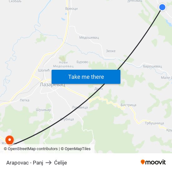 Arapovac - Panj to Ćelije map