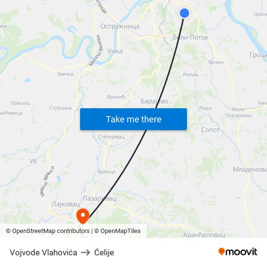 Vojvode Vlahovića to Ćelije map