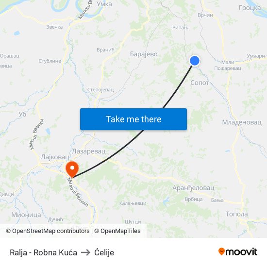 Ralja - Robna Kuća to Ćelije map