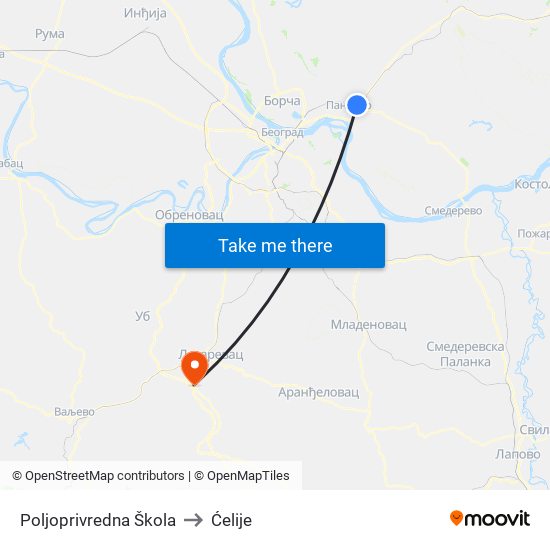 Poljoprivredna Škola to Ćelije map