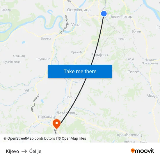 Kijevo to Cells map