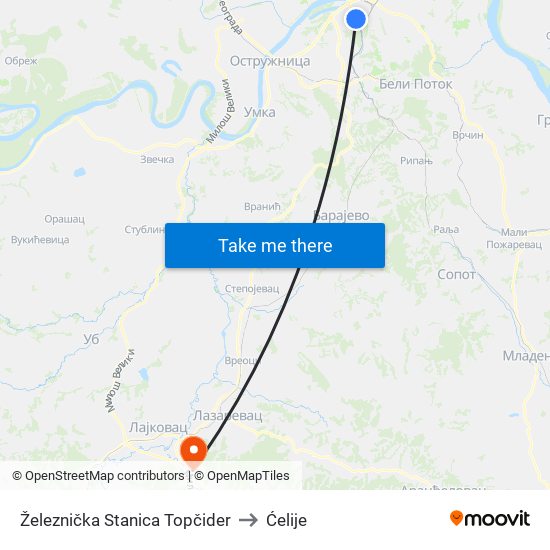 Železnička Stanica Topčider to Ćelije map