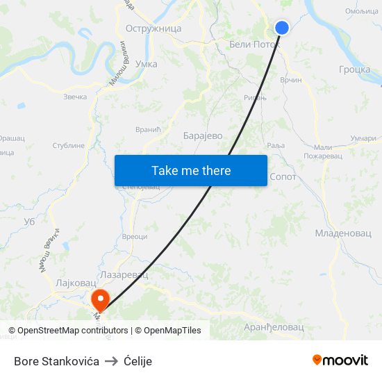 Bore Stankovića to Ćelije map