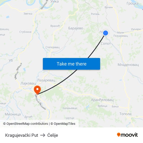 Kragujevački Put to Ćelije map