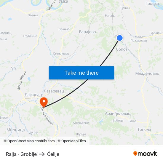 Ralja - Groblje to Ćelije map