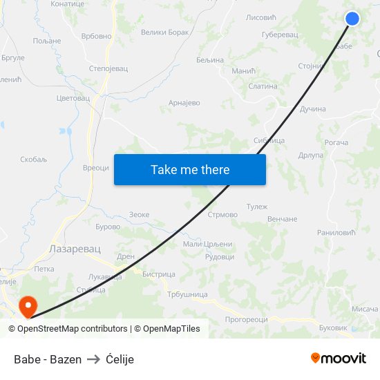 Babe - Bazen to Ćelije map