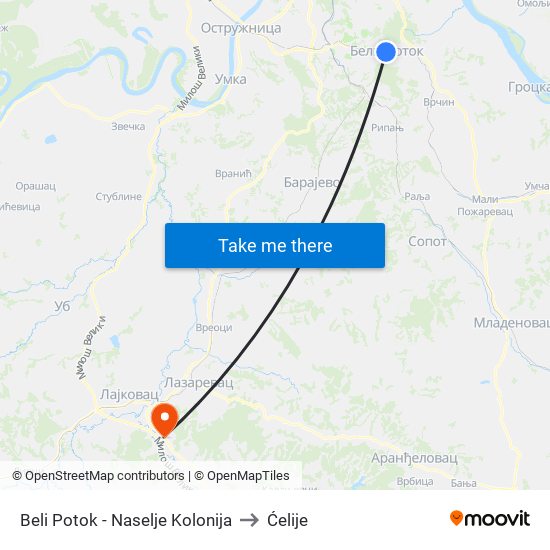 Beli Potok - Naselje Kolonija to Ćelije map