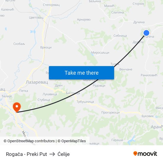 Rogača - Preki Put to Ćelije map