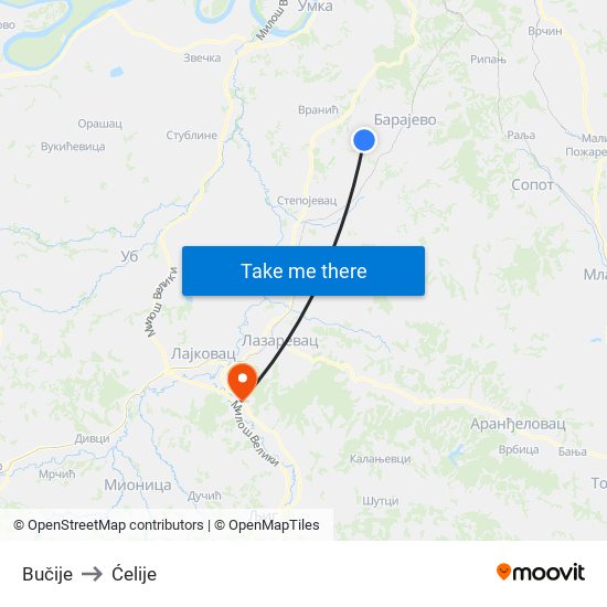 Bučije to Ćelije map