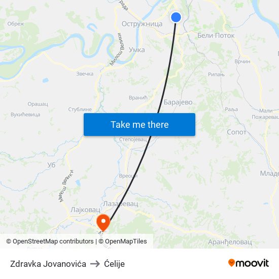Zdravka Jovanovića to Ćelije map