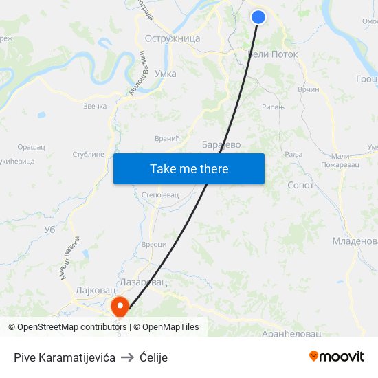 Pive Karamatijevića to Ćelije map