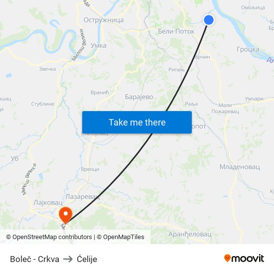 Boleč - Crkva to Ćelije map